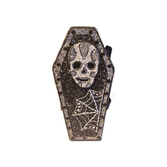 New LRG Black & White Skull Spider Web Halloween Beaded Coffin Box Storage Box - Picture 2 of 4
